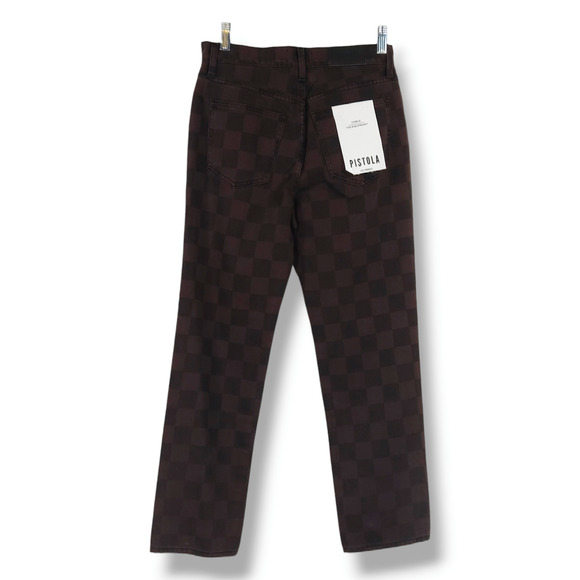 Pistola Charlie Button Fly High Rise Straight Ankle Jeans Brown Check 26x27 NWT - Picture 4 of 10